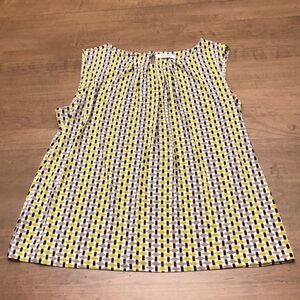 Calvin Klein lined sleeveless shell. 1X. Yellow tan and white geometric pattern.